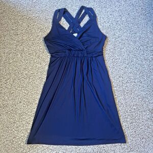 Soma Womens Soft Jersey Cross Back Strap Dress Size L Navy Blue Sleeveless Comfy